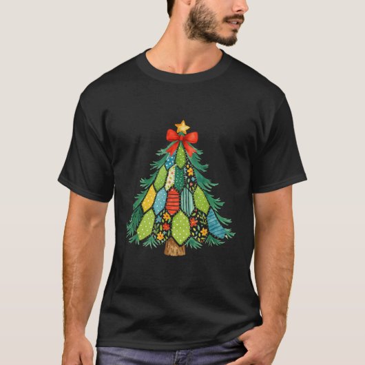 T-shirt Christmas Tree Patchwork Coquette Bow Xmas Holiday (Devant)