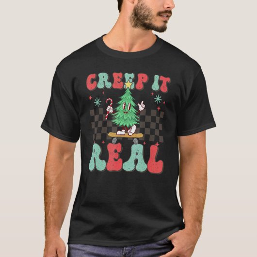 T-shirt Christmas Tree Skateboarding Creep it Real Xmas Ho (Devant)