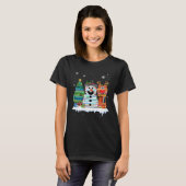 T-shirt Christmas Tree Snowman Reindeer Book Stack Librari (Devant entier)