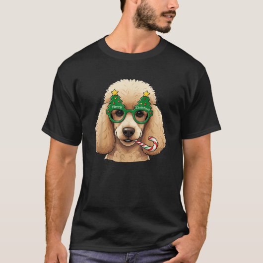 T-shirt Christmas Tree Sunglasses Poodle Candy Cane Mens W (Devant)