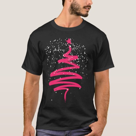 T-shirt Christmas Tree Xmas Tree Pink Brush Stroke Men Wom (Devant)