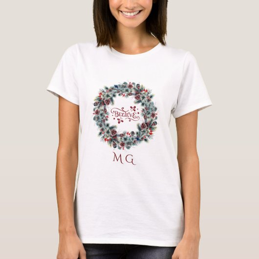 T-shirt Christmas Wreath CROIRE Typographie monogramme (Devant)
