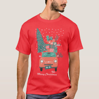 T-shirt Christmasree And Gifts In A Car Ho Ho Ho Happy fri