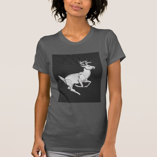 T-shirt Chrome Like Running Deer on Carbon Fiber (Devant)