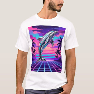 T-shirt Chrome Vaporwave Dauphin — Rétro Grille de Coucher
