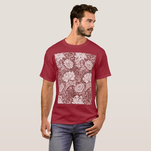 T-shirt Chrysanthemum Maroon, William Morris (Devant entier)