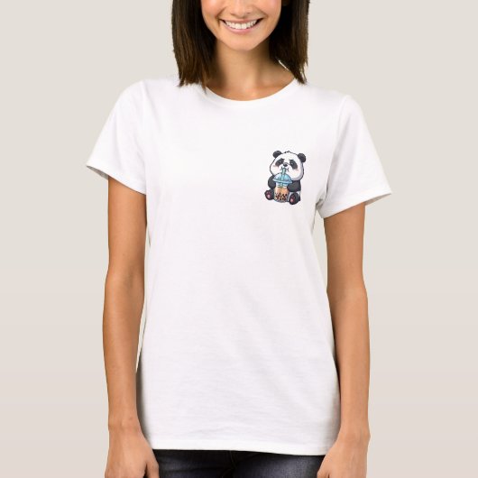 T-shirt Chubby Cartoon Panda Slurping Bubble Tea (Devant)