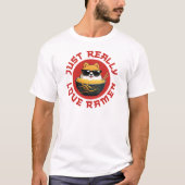 T-shirt Chubby chien mangeant des nouilles de ramen, J'aim (Devant)