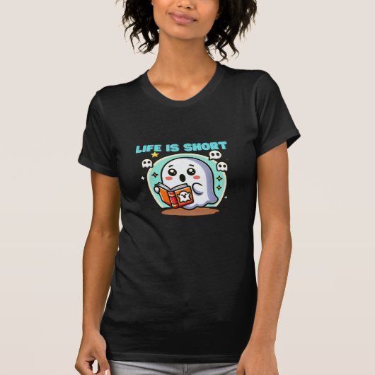 T-shirt Chubby Kawaii Lecture de Ghost avec Surprise (Devant)