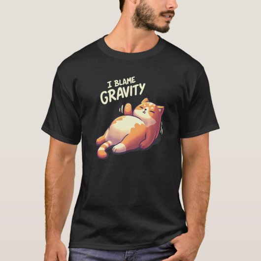 T-shirt Chubby Lazy Cat accuse la gravité (Devant)