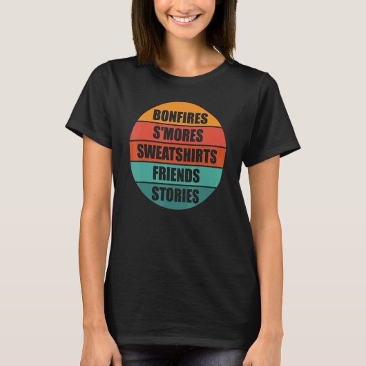 T-shirt Chute Bonfires Smores Amis Histoires Retro Sunset (Devant)