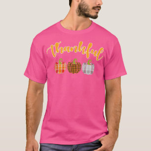T-shirt Chute Plaid Citrouille Merci Femmes, Thanksgiving