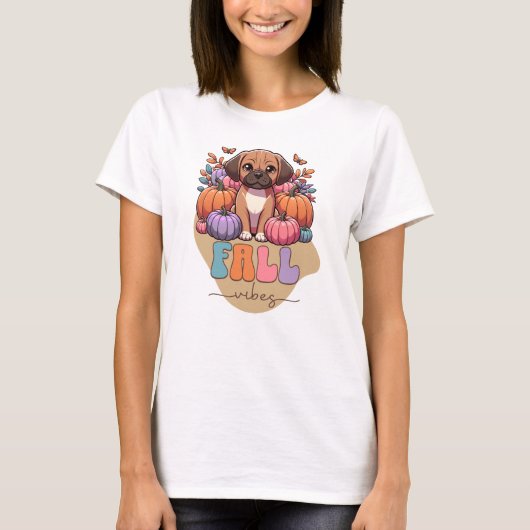 T-shirt Chute Vibes Puggle Chien Citrouille Patch (Devant)