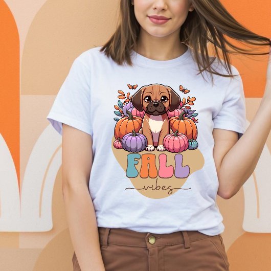 T-shirt Chute Vibes Puggle Chien Citrouille Patch