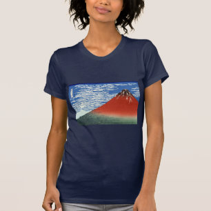 T-shirt Ciel clair du vent du sud, Fuji rouge, Katsushika 