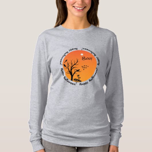 T-shirt Ciel d'Halloween, Oiseaux noirs dans Silhouette d' (Devant)