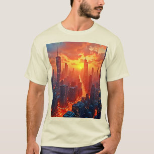 T-shirt Ciel Doré : Art du Coucher de Soleil sur la Ville