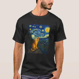 T-shirt Ciel étoilé avec chat roux drôle célèbre douleur