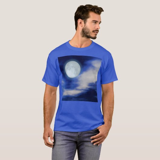 T-shirt Ciel nocturne avec lune et nuages (Devant entier)