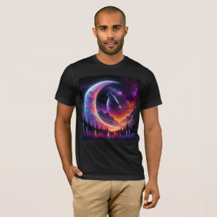 T-shirt Ciel nocturne coloré Lune du croissant de loup