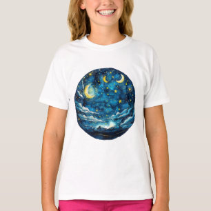 T-shirt Ciel nocturne étoilé avec lunes – Enfants célestes