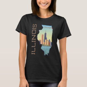 T-shirt Ciel Ville De Chicago En Illinois Carte D'État