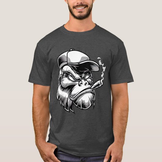 T-shirt Cigar Fumer Gorilla Silverback Singe Ape Cadeau (Devant)