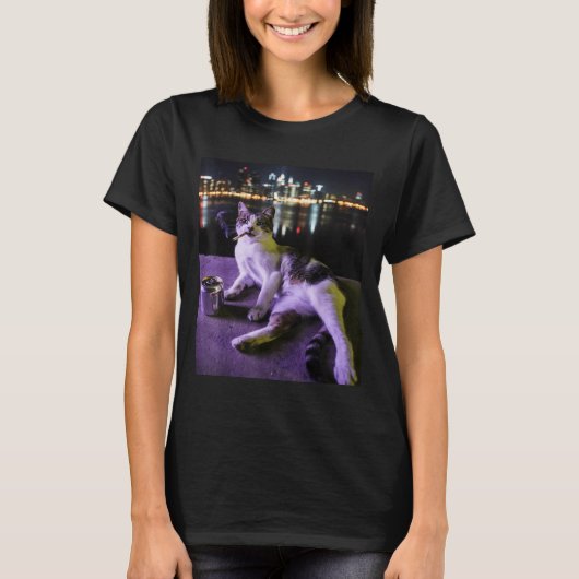 T-shirt Cigarette Kitten Drôle Fumer Chat Mème Bra Stupide (Devant)