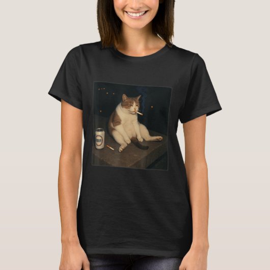 T-shirt Cigarette Kitten Drôle Fumer Mème Chat Stud (Devant)