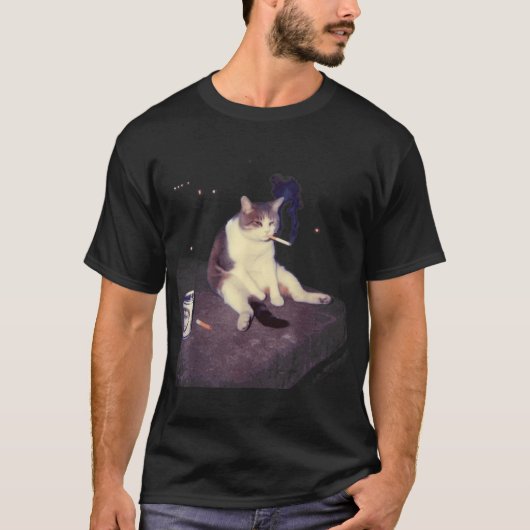 T-shirt Cigarette Kitten Funny Smoking Cat Meme Stupid Jok (Devant)