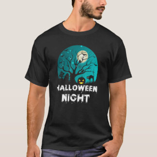 T-shirt Cimetière de citrouille gravée balai d'Halloween e
