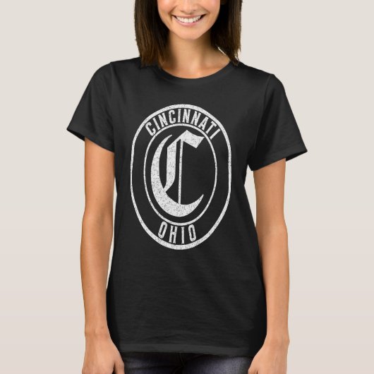 T-shirt Cincinnati Ohio Circle Sign Distressed White Print (Devant)