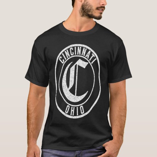 T-shirt Cincinnati Ohio Circle Sign Distressed White Print (Devant)