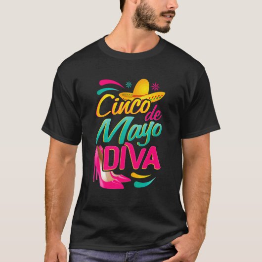 T-shirt Cinco De Mayo Diva Avec Sombrero Mexicain Et Fus (Devant)