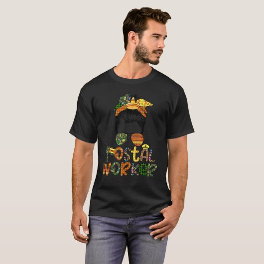 T-shirt Cinco De Mayo Funny Messy Bun Lunettes Postal Worl (Devant entier)