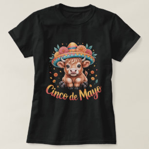 T-shirt Cinco de Mayo Highland Cow Mignon Chapeau Floral M