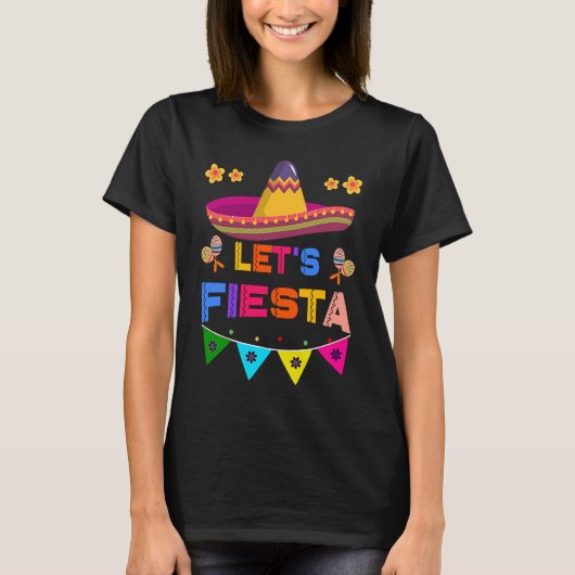T-shirt Cinco De Mayo Let's Fiesta Cactus Sombrero Hat (Devant)