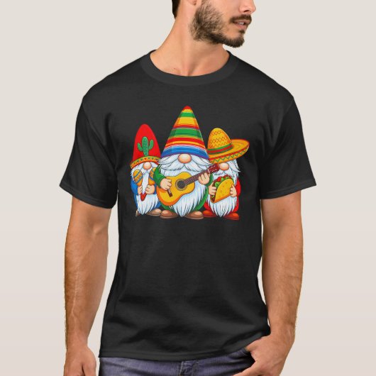 T-shirt Cinco de Mayo Mexican Gnomes Taco Guitar Funny  (Devant)