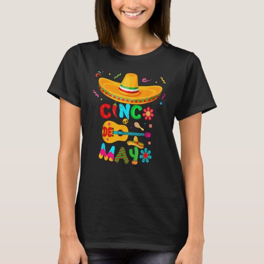 T-shirt Cinco De Mayo Mexican Guitar Cactus for Men Women  (Devant)