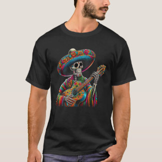 T-shirt Cinco De Mayo Skeleton Skull Sombreros Guitare