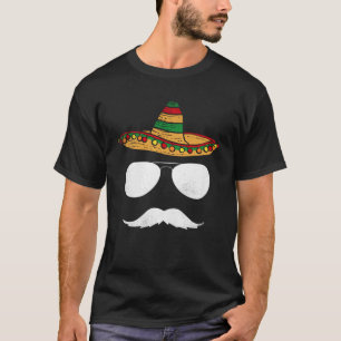 T-shirt Cinco De Mayo Sombrero Mustache Face Lunettes de s