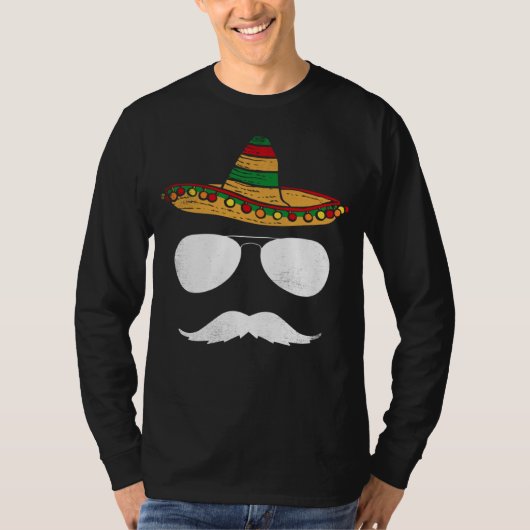 T-shirt Cinco De Mayo Sombrero Mustache Face Sunglasses Me (Devant)