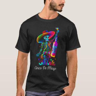 T-shirt Cinco De Mayo Squelette de sucre coloré Tequil crâ