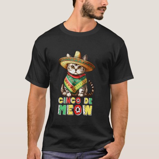 T-shirt Cinco De Meow Chat Chapeau Poncho Cinco De Mayo Ca (Devant)