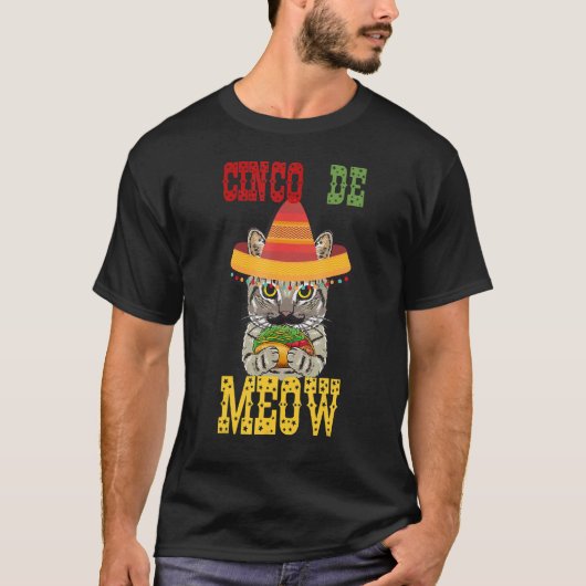 T-shirt Cinco De Meow  Chat Mangeant un Tacos Jeu Cinco De (Devant)