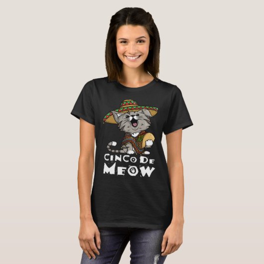 T-shirt Cinco De Meow with Smiling Cat Taco and Sombrero (Devant entier)