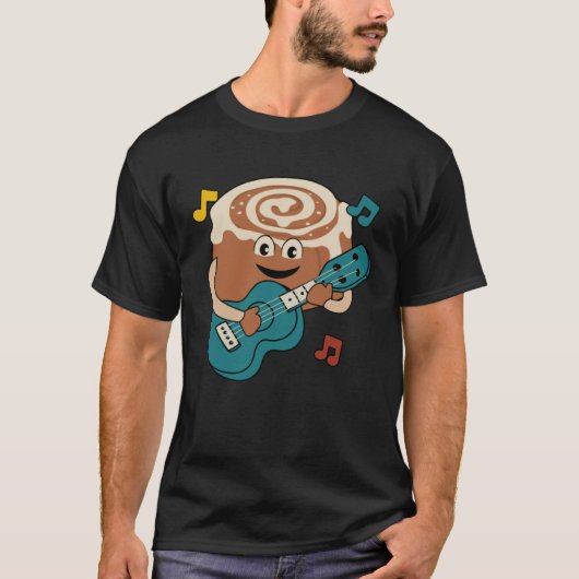 T-shirt Cinnamon Roll Ukulele Player Musician Clef (Devant)