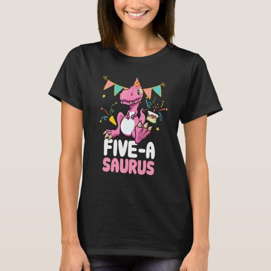 T-shirt Cinq A Saurus Dinosaur Cute Kiddo Rex (Devant)