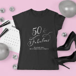 T-shirt Cinquante Fabuleux 50e Anniversaire Noir<br><div class="desc">Un t-shirt noir amusant pour sa fête du cinquantième anniversaire avec "50 & Fabulous" écrit dans un élégant script de calligraphie blanche. Customise avec son nom.</div>