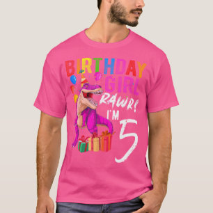 T-shirt Cinquième Anniversaire 5 Année Dinosaure Rose Trex